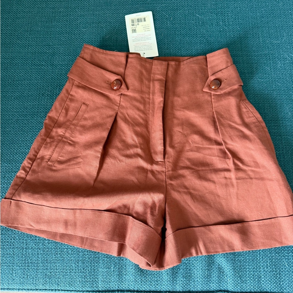 Sezane High Waist Shorts in Rust